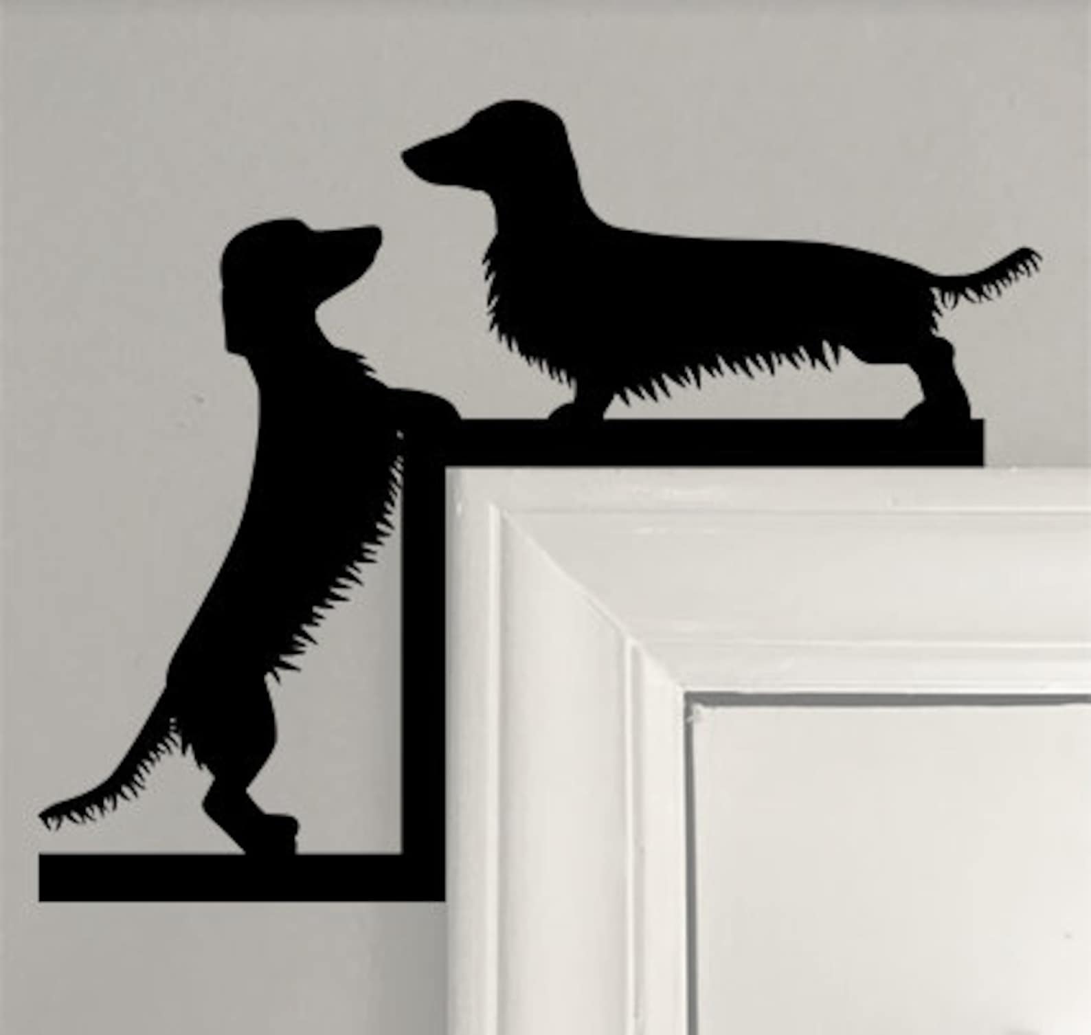 Large Both Long Hair Wiener Dogs Corner Accent