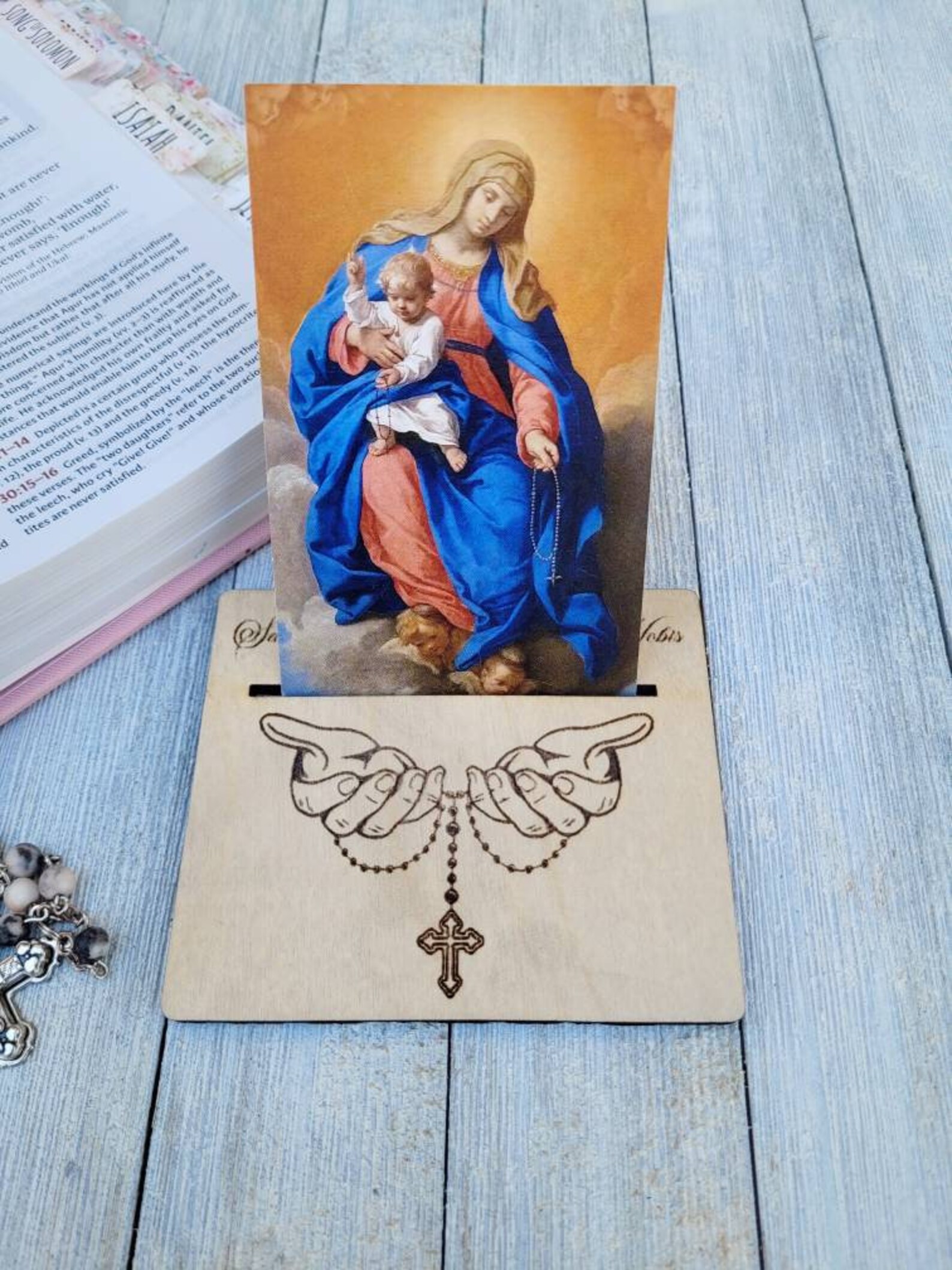 Praying Hands with Rosary Card Holder